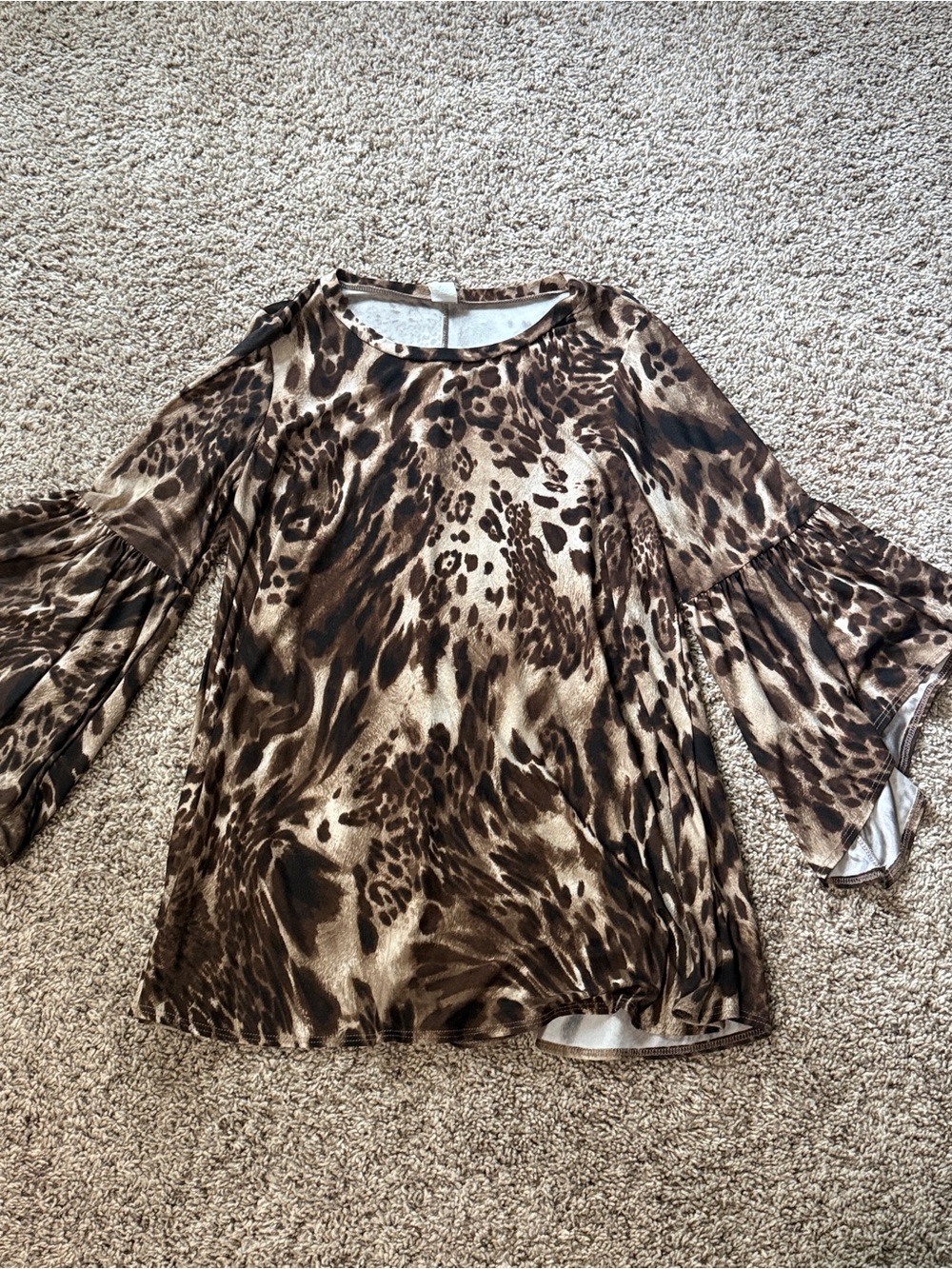 Women’s Brown Leopard Print Bell Sleeve Top